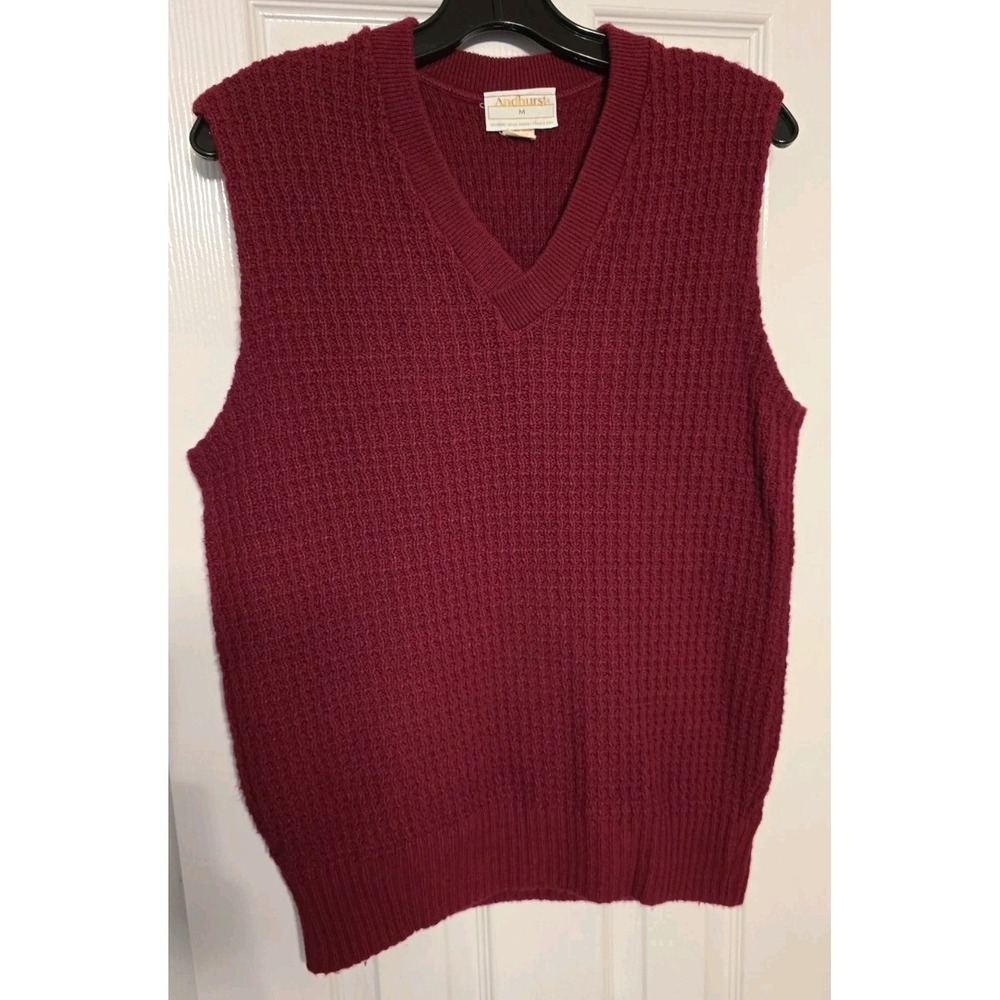 Andhurst Sweater Vest Mens Medium Knit Pullover Red Maroon V-Neck Acrylic VTG